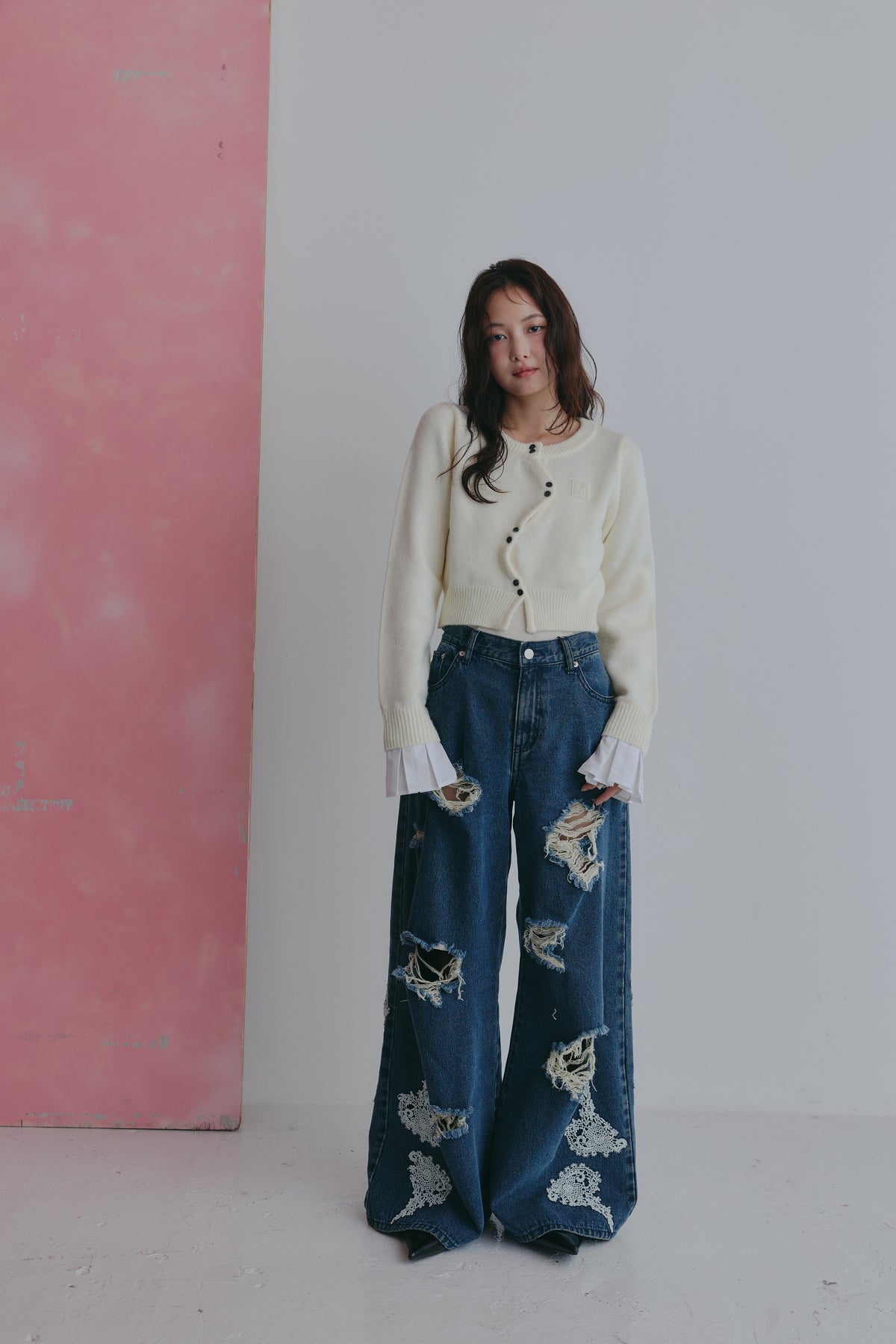lace damaged denim
