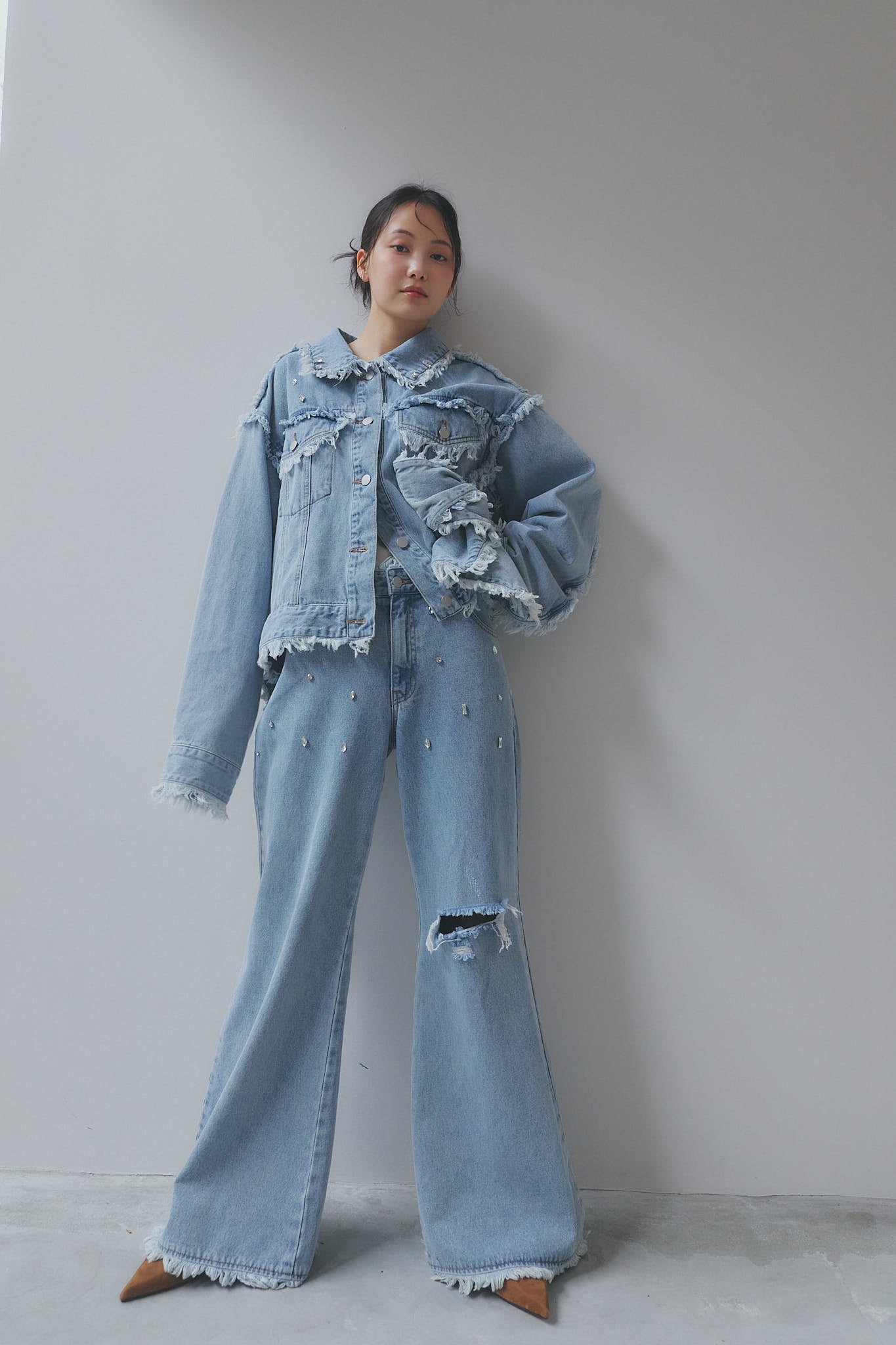 bijou fringe flare denim
