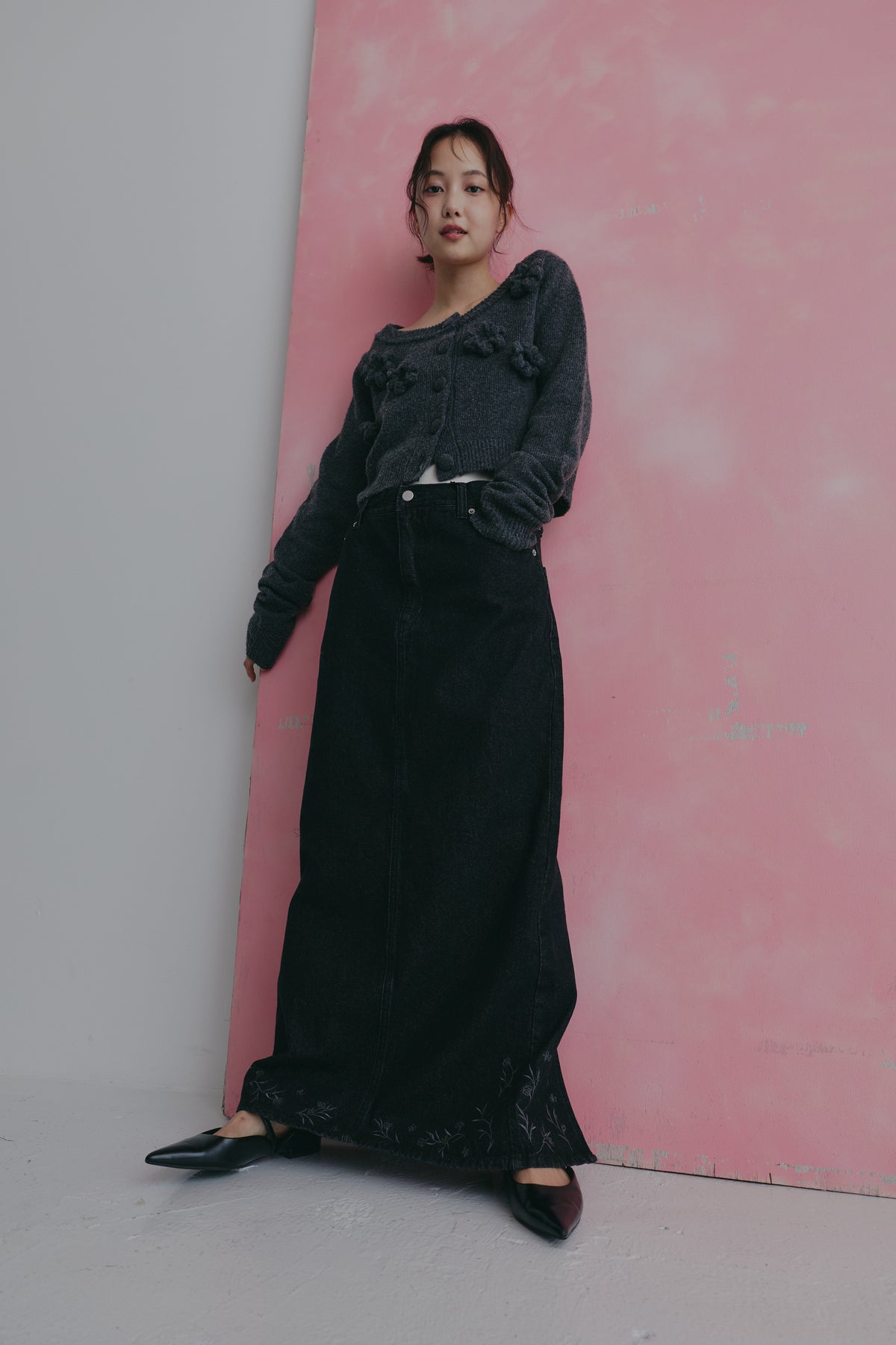 embroidered denim skirt