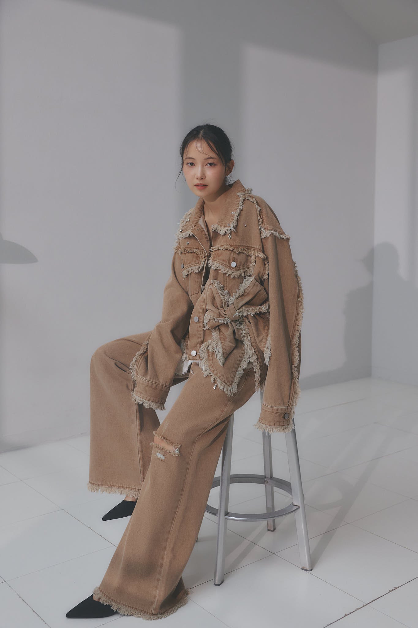 bijou fringe flare denim