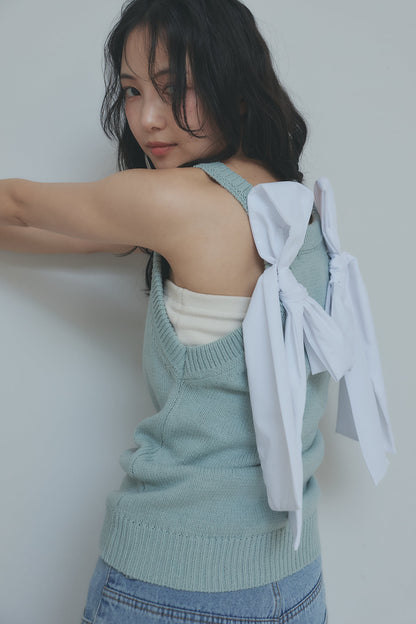 ribbon halter neck knit tops