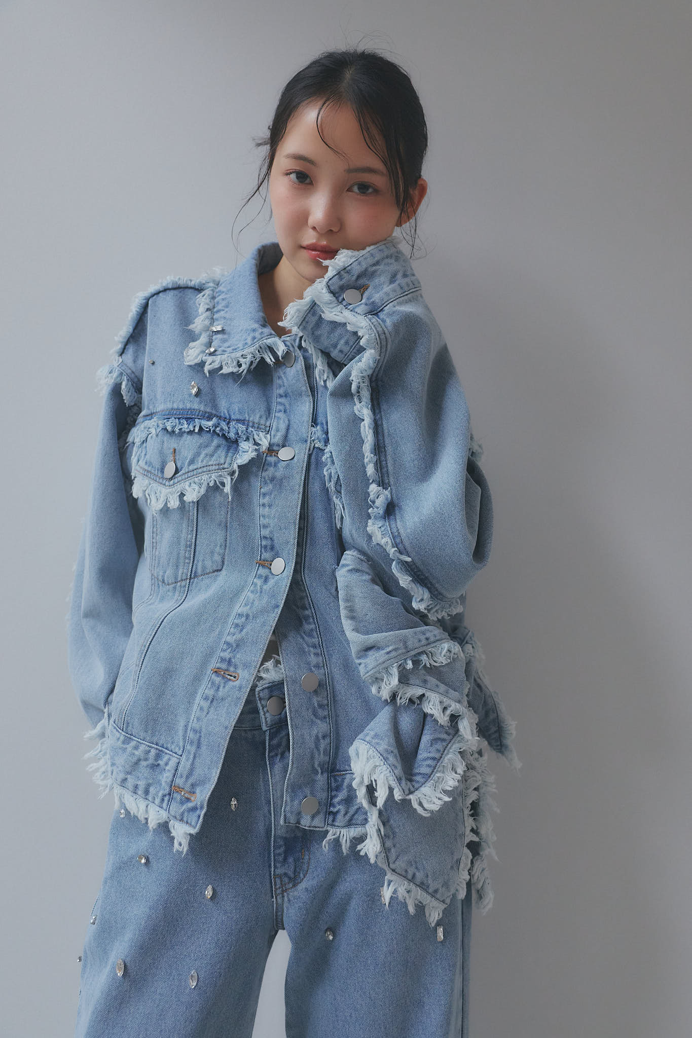 ribbon design denim jacket