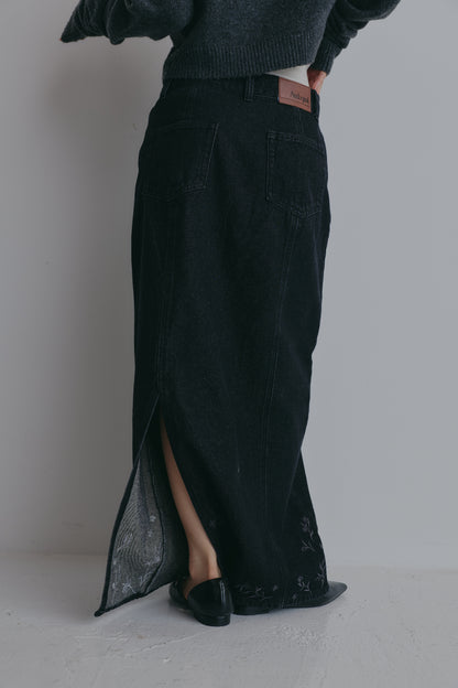 embroidered denim skirt