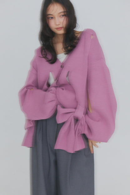 hole ribbon spring cardigan
