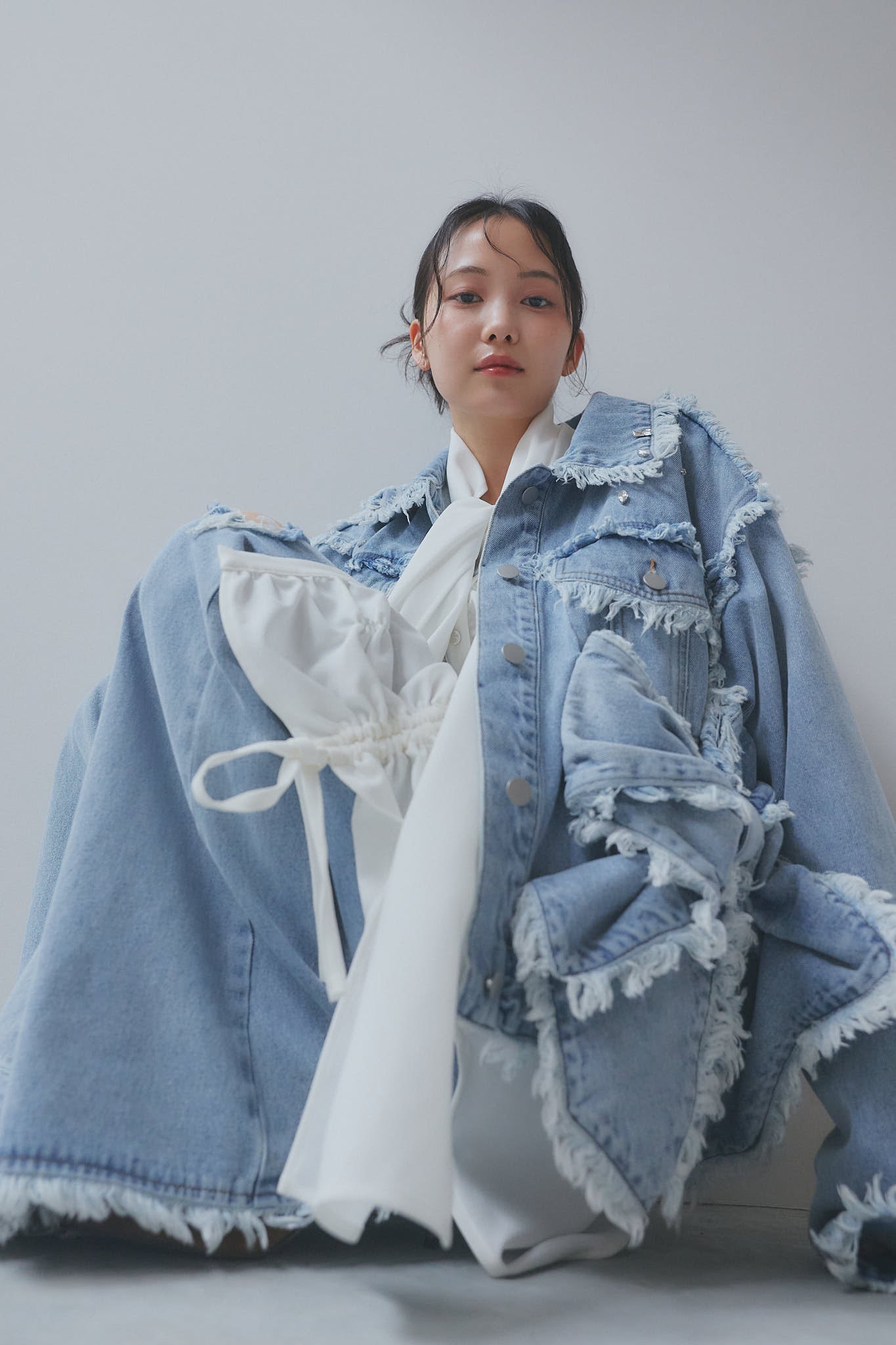 ribbon design denim jacket