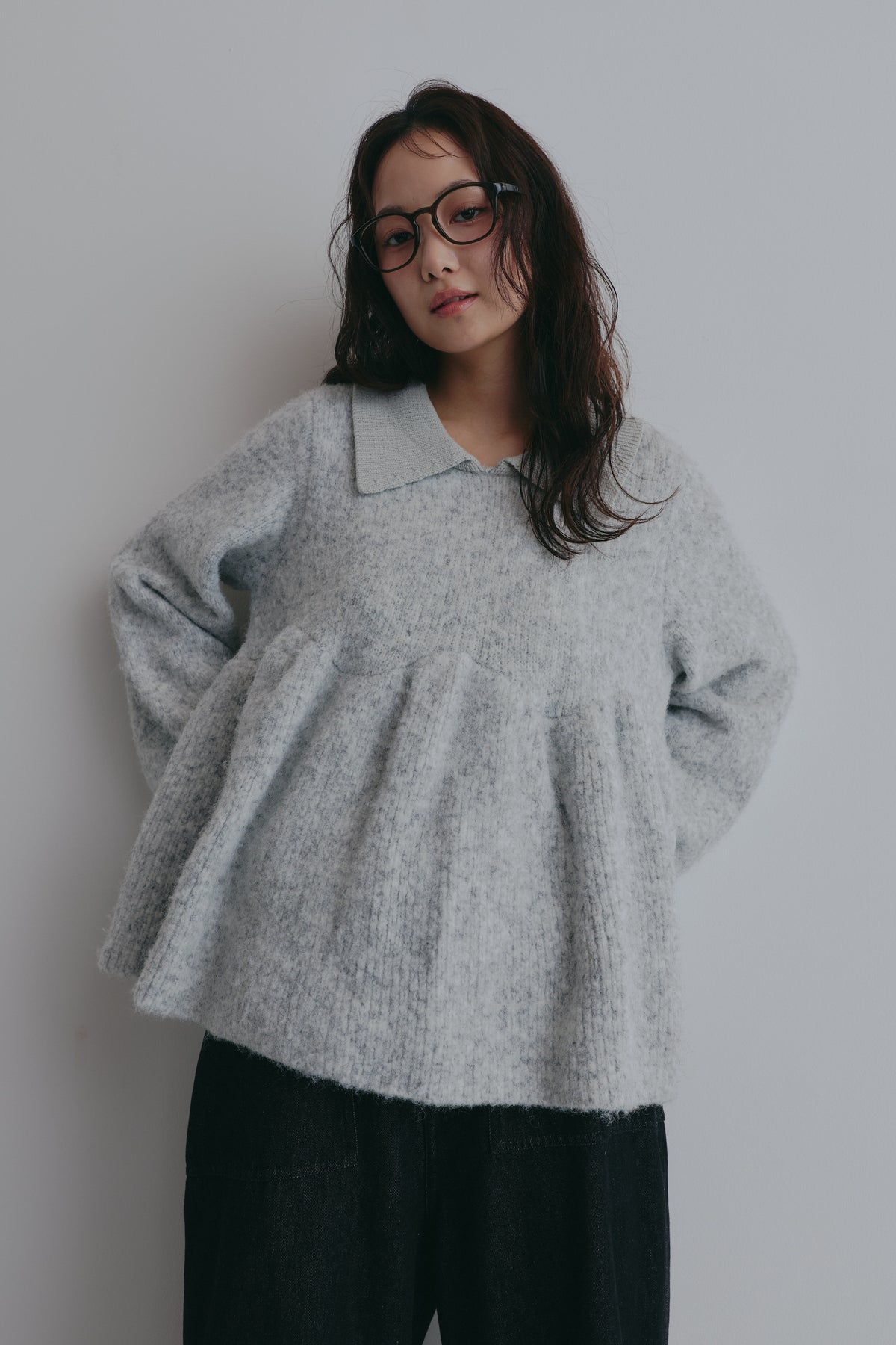 fluffy collar peplum knit