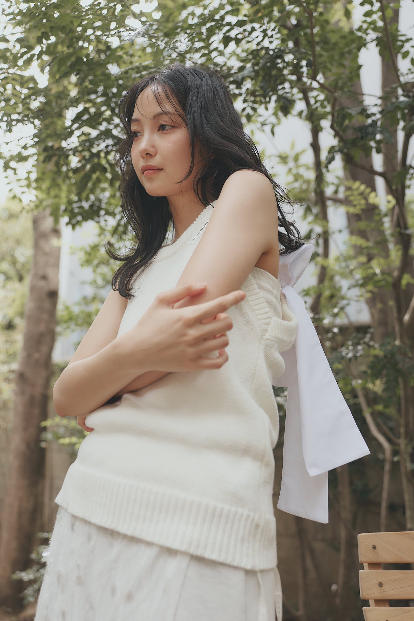 ribbon halter neck knit tops