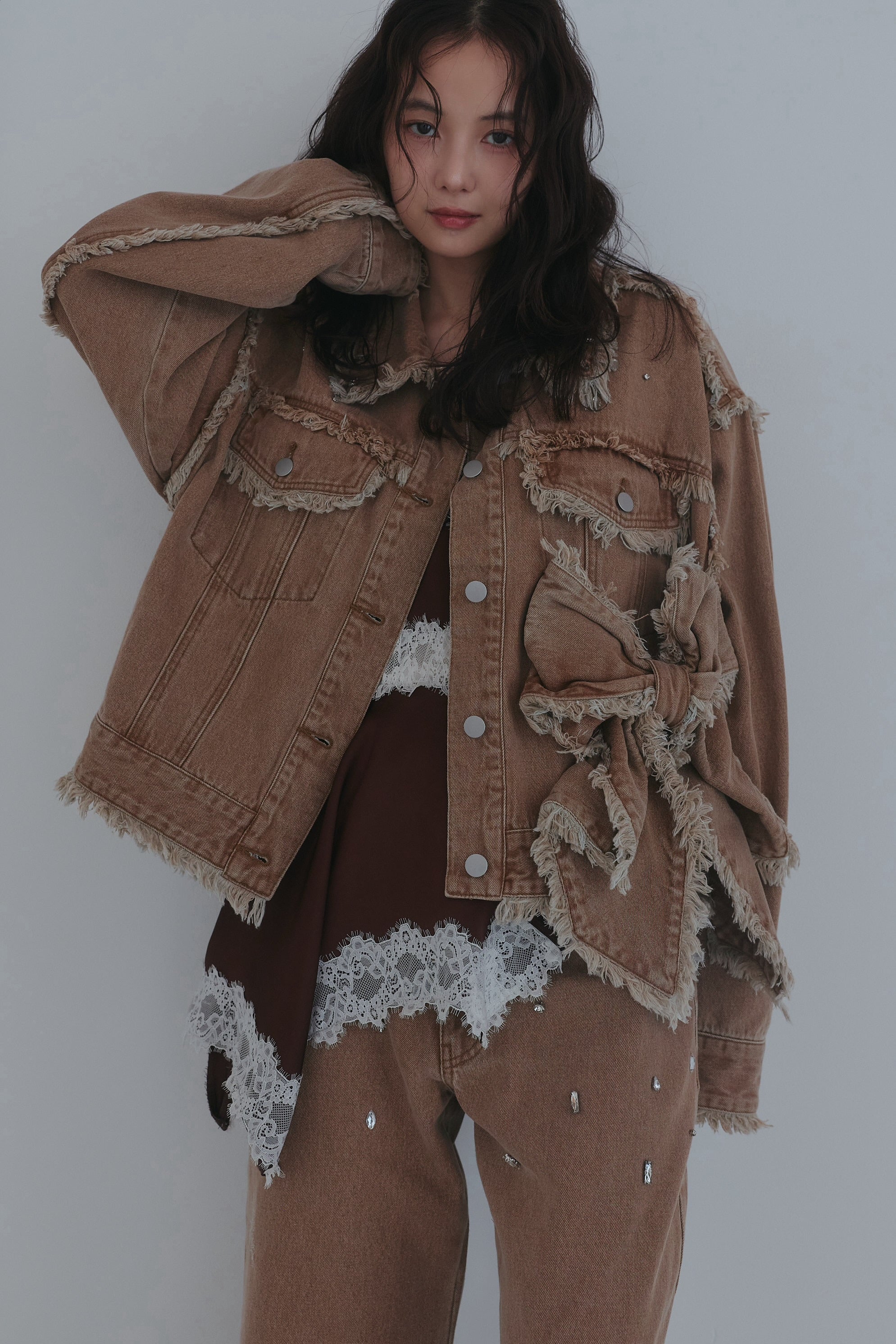 ribbon design denim jacket – andequal