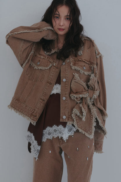 ribbon design denim jacket