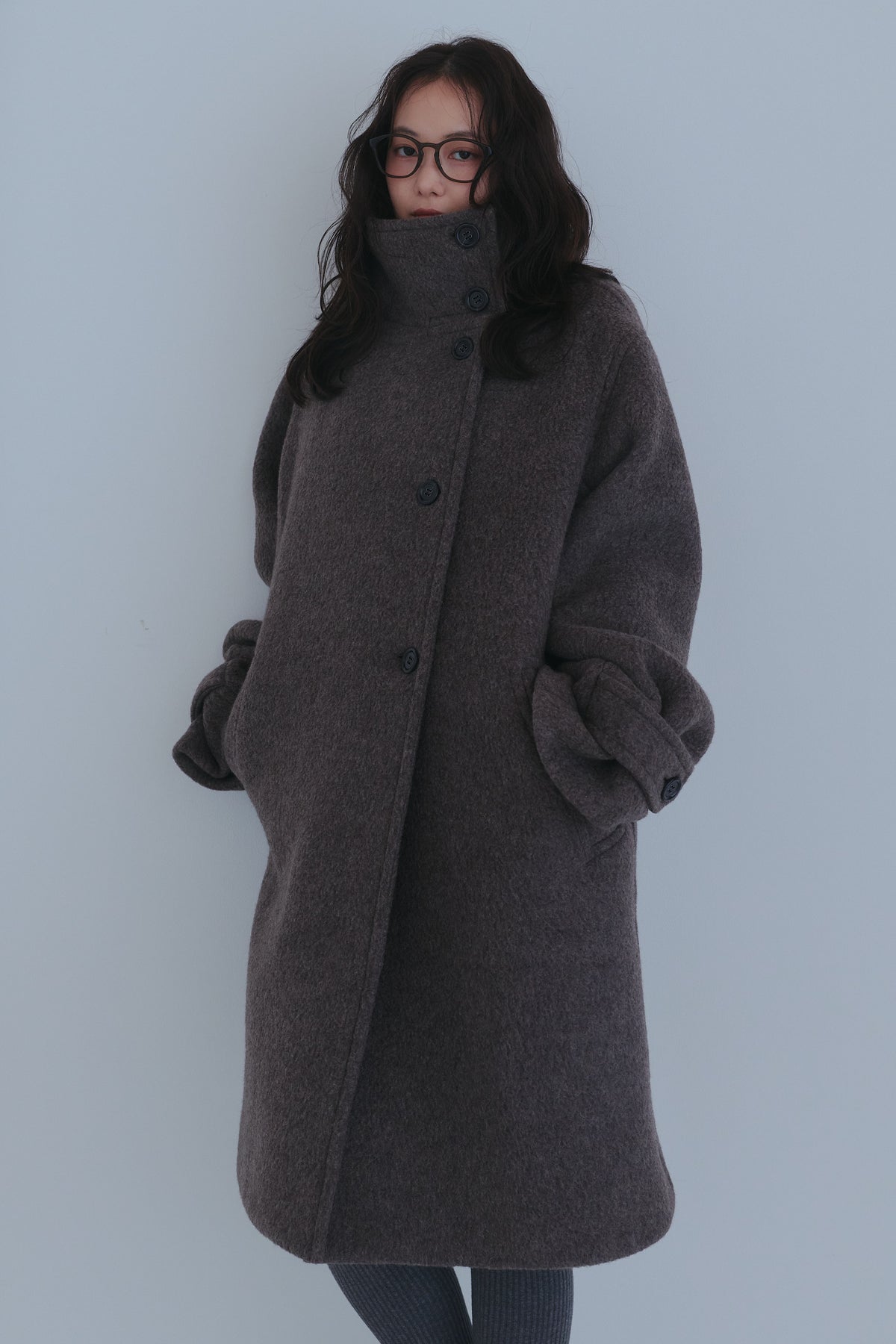 wrap collar wool coat