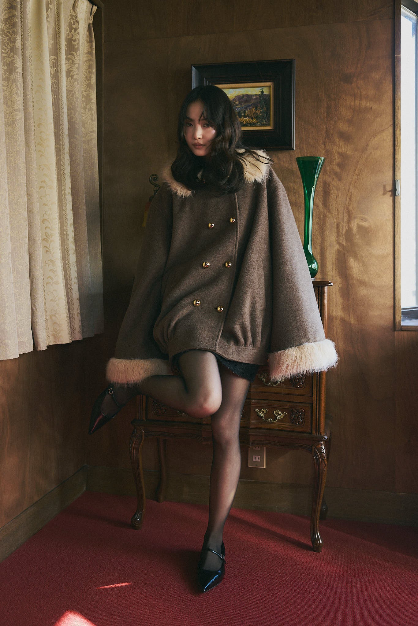 collar fur cocoon coat – andequal