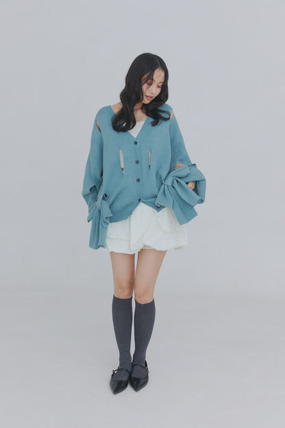 hole ribbon spring cardigan