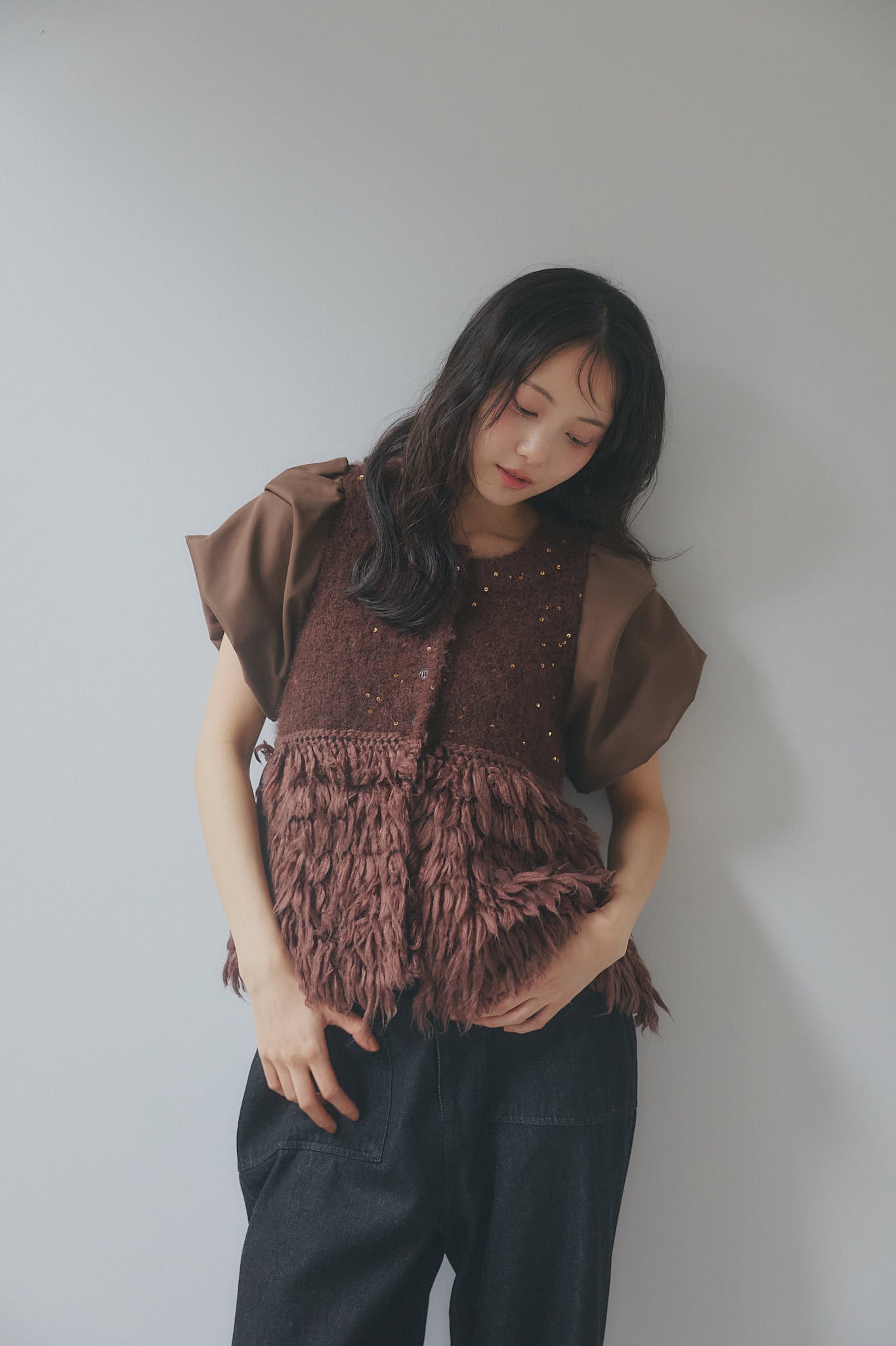 fringe design glitter summer knit