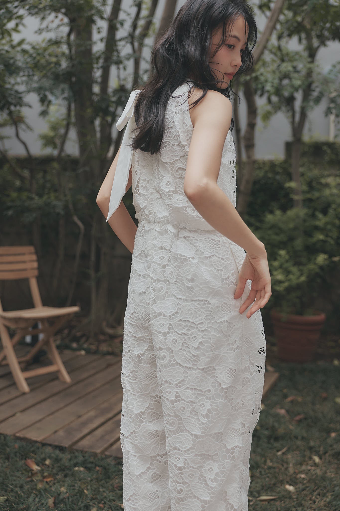 ribbon shoulder lace combinaison