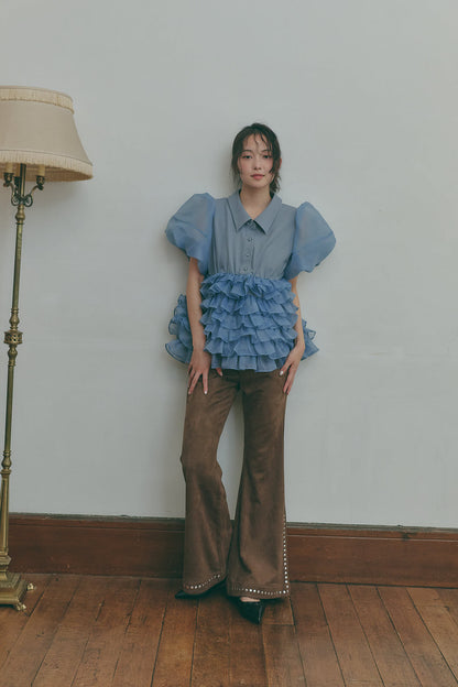 studs suede flare pants