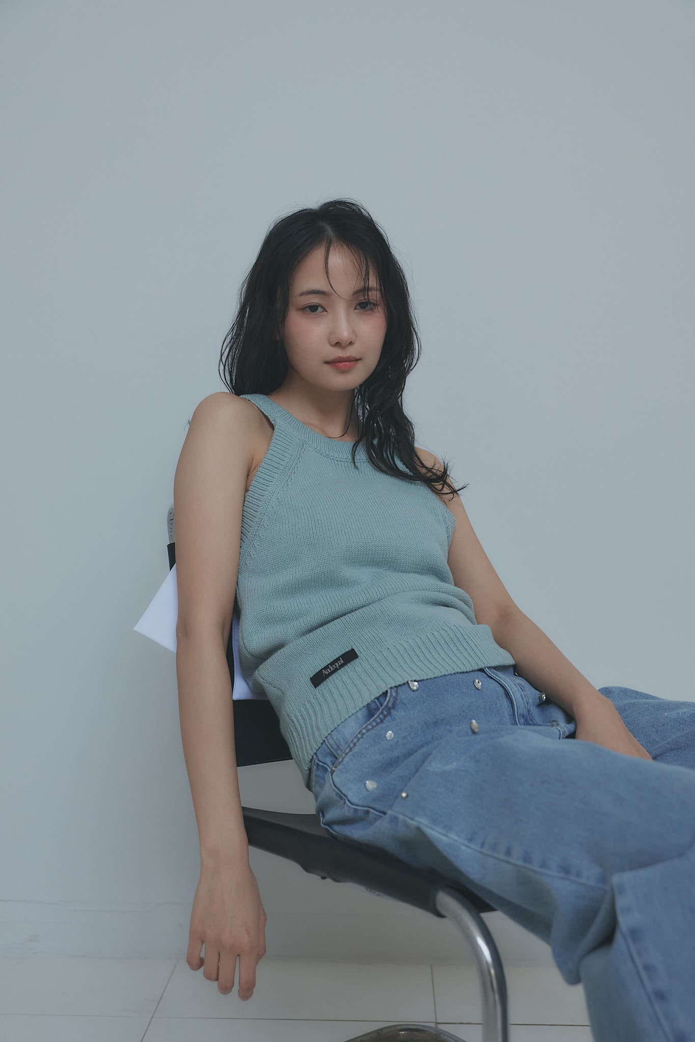 ribbon halter neck knit tops