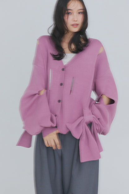 hole ribbon spring cardigan