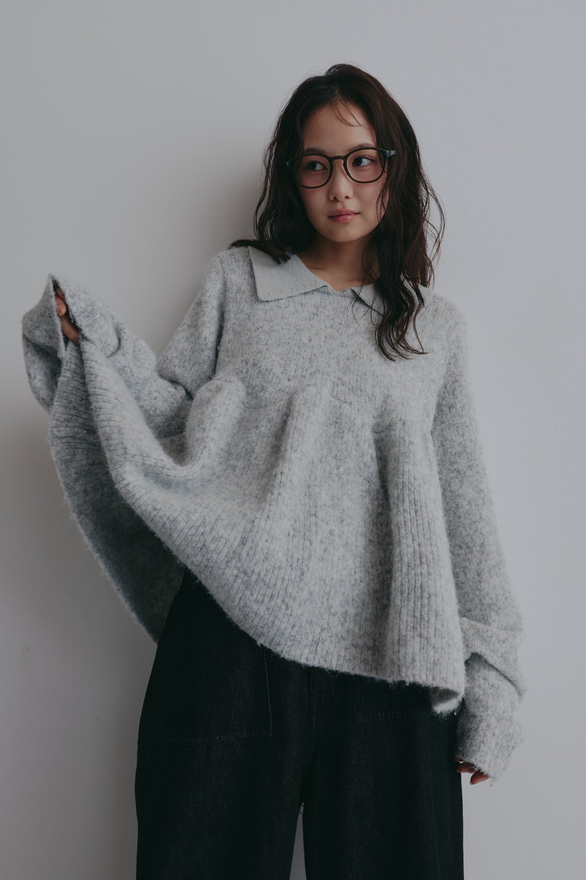 fluffy collar peplum knit