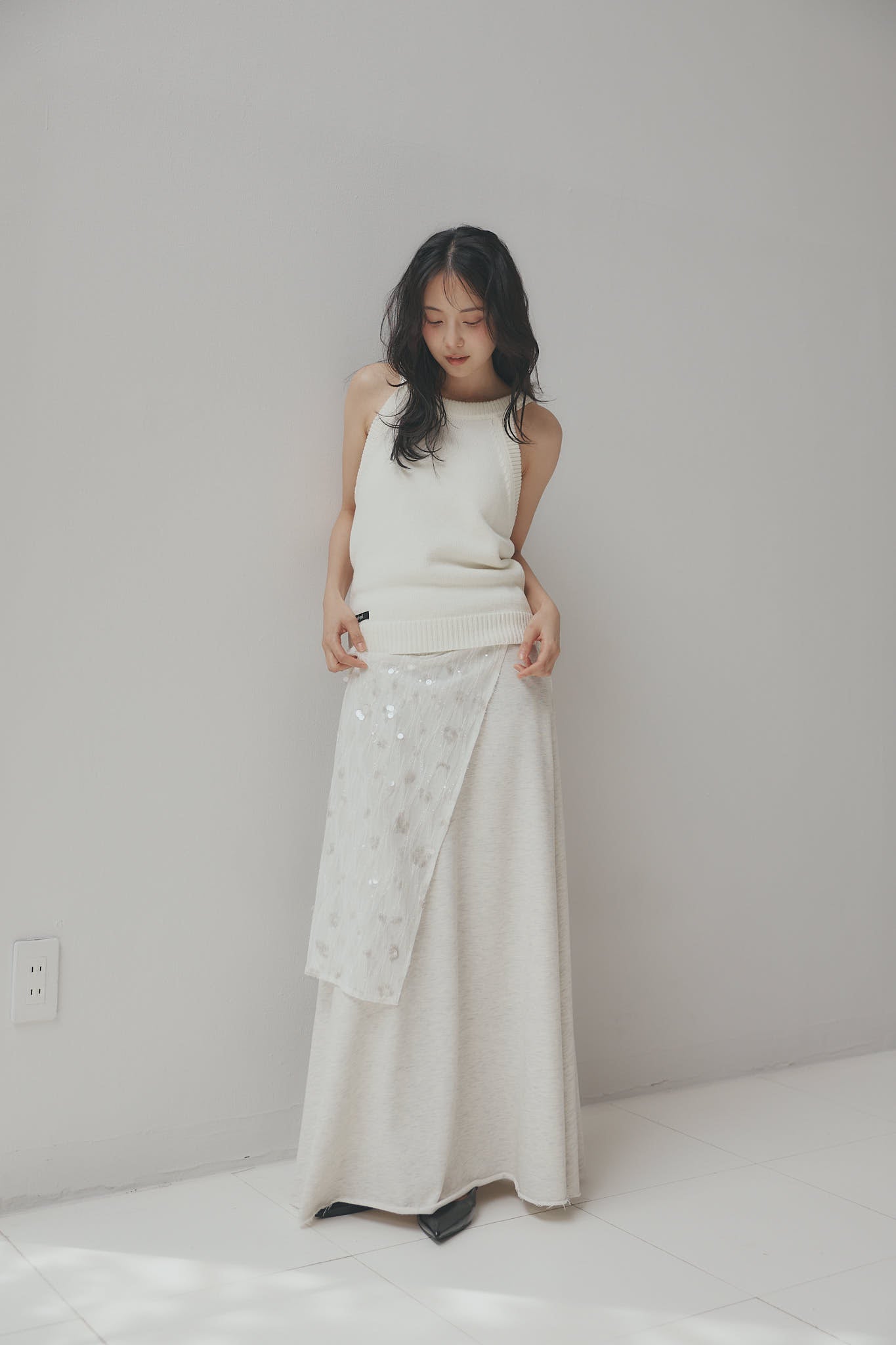 spangle layered sweat skirt