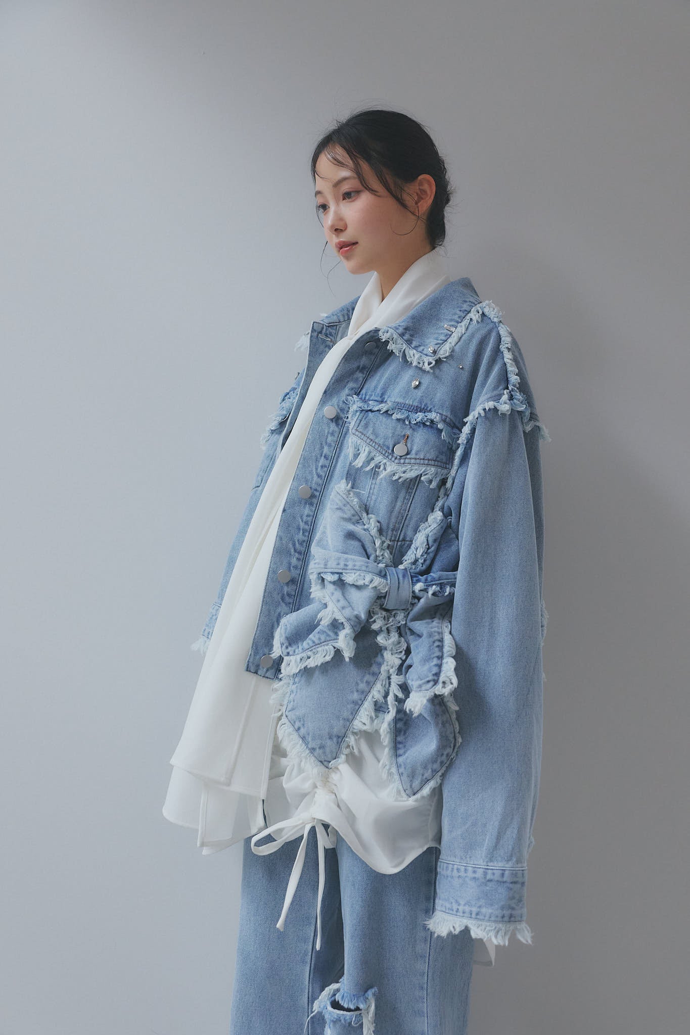 ribbon design denim jacket