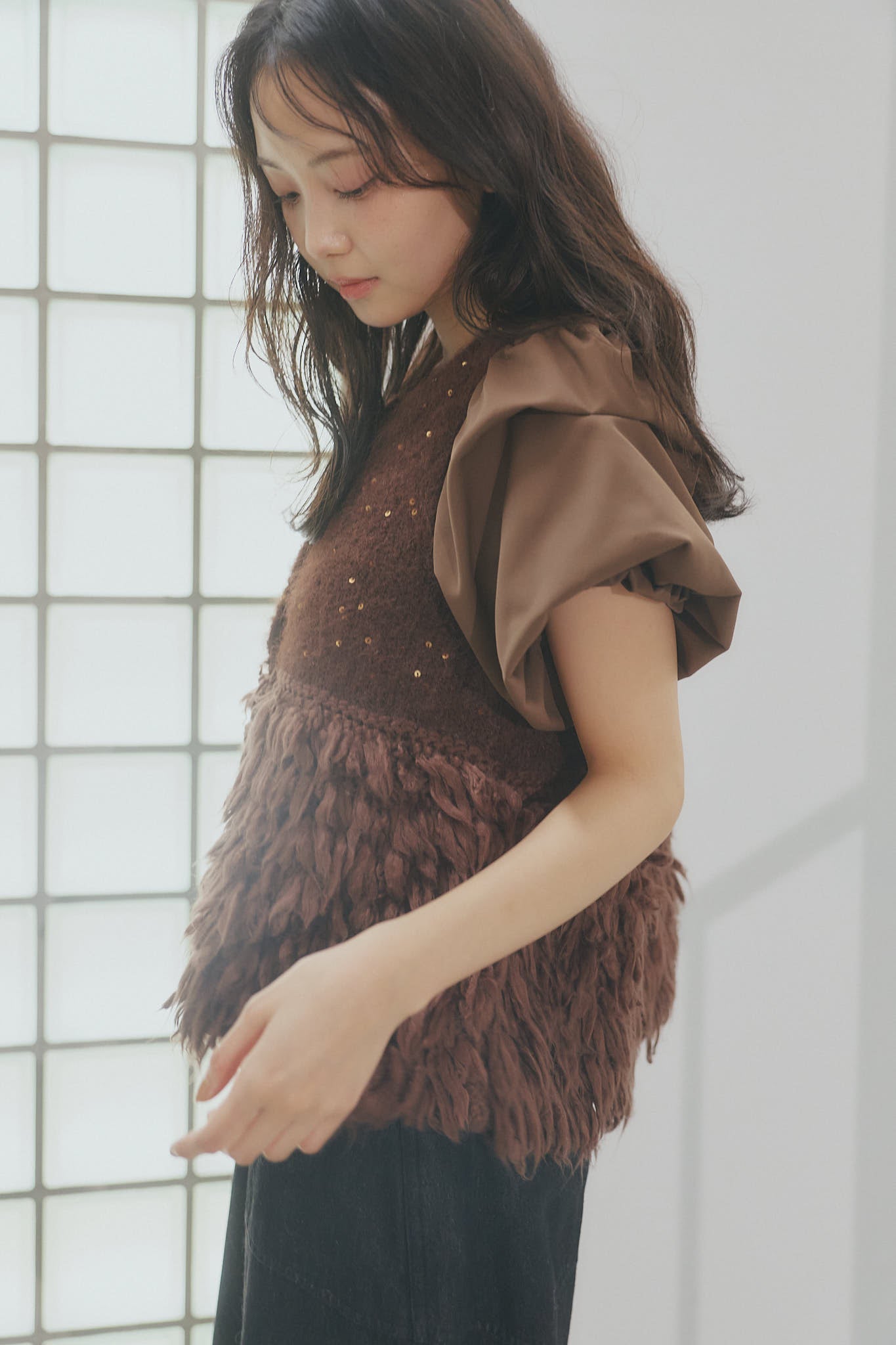 andequal fringe design gritter knit ニット fringe design gritter knit – andequal