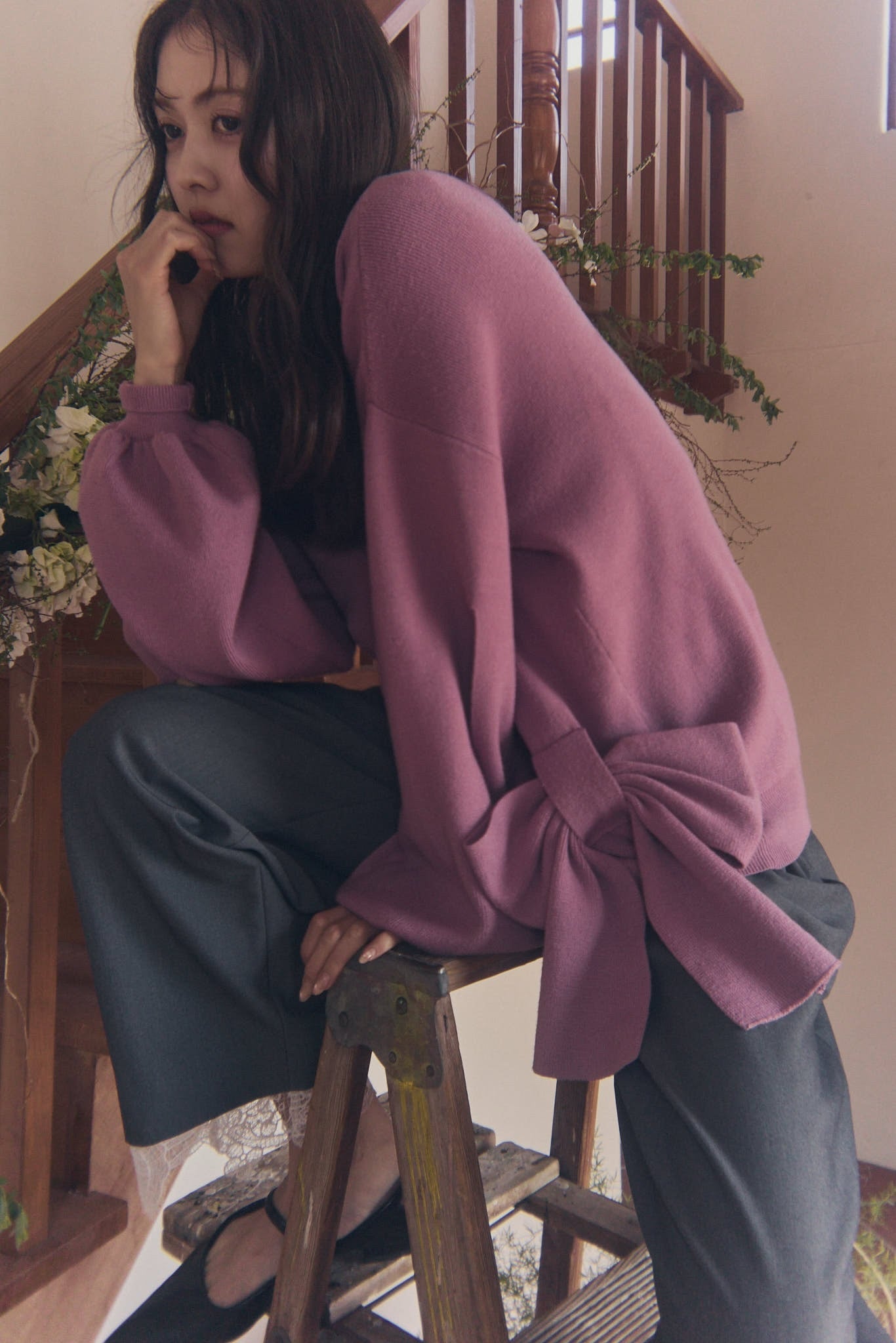 hole ribbon spring cardigan