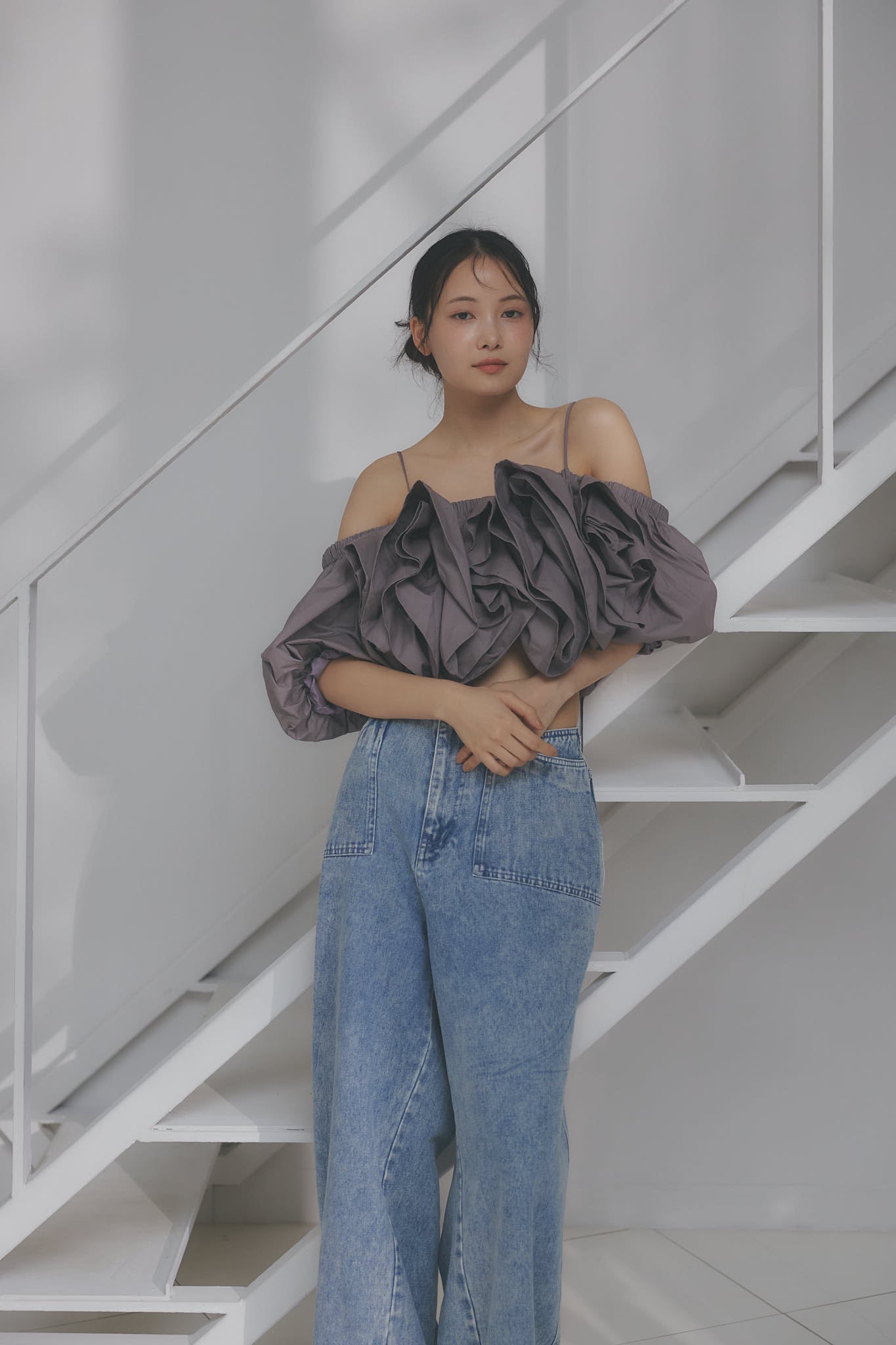 volume off shoulder blouse