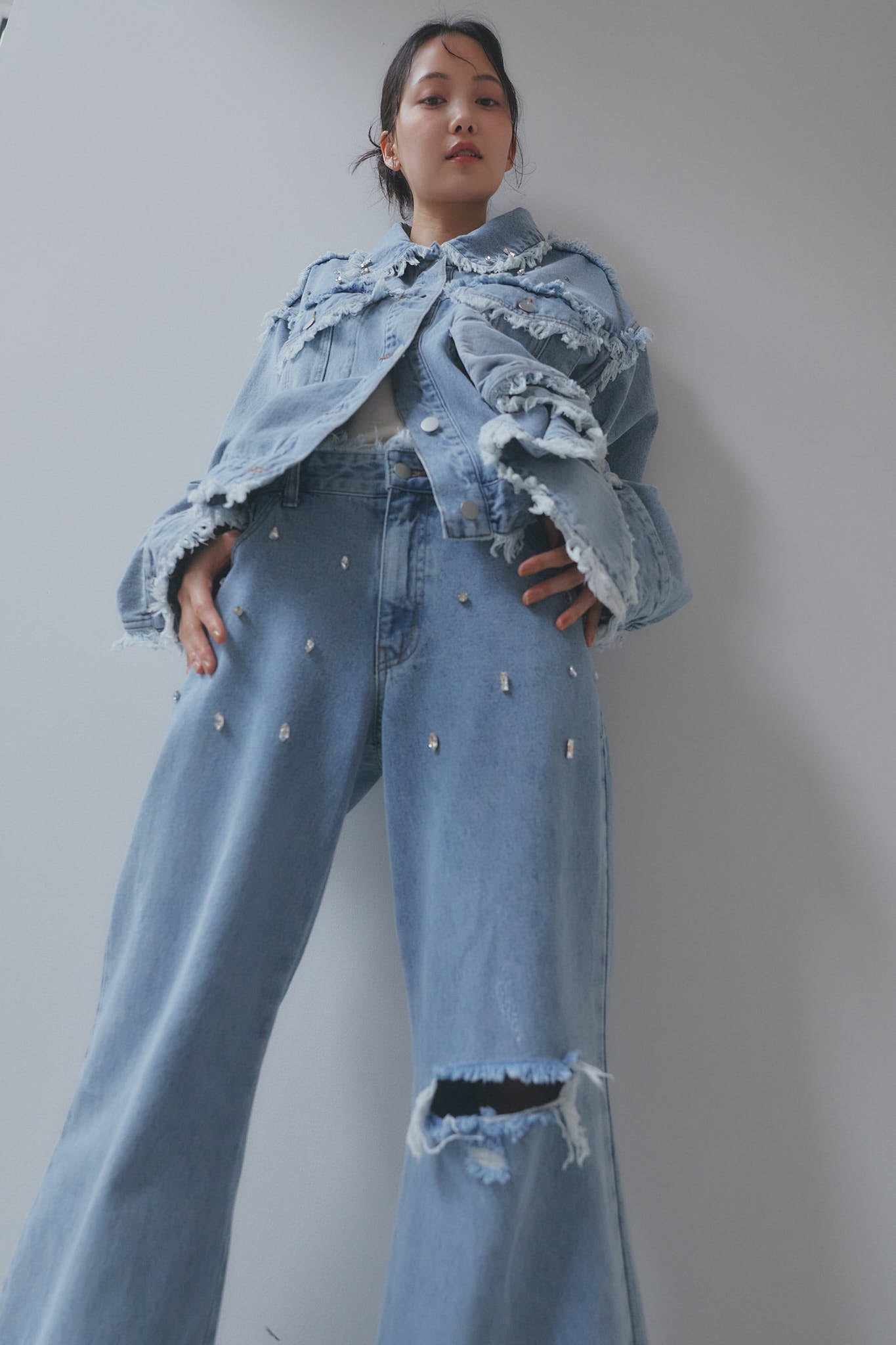 bijou fringe flare denim