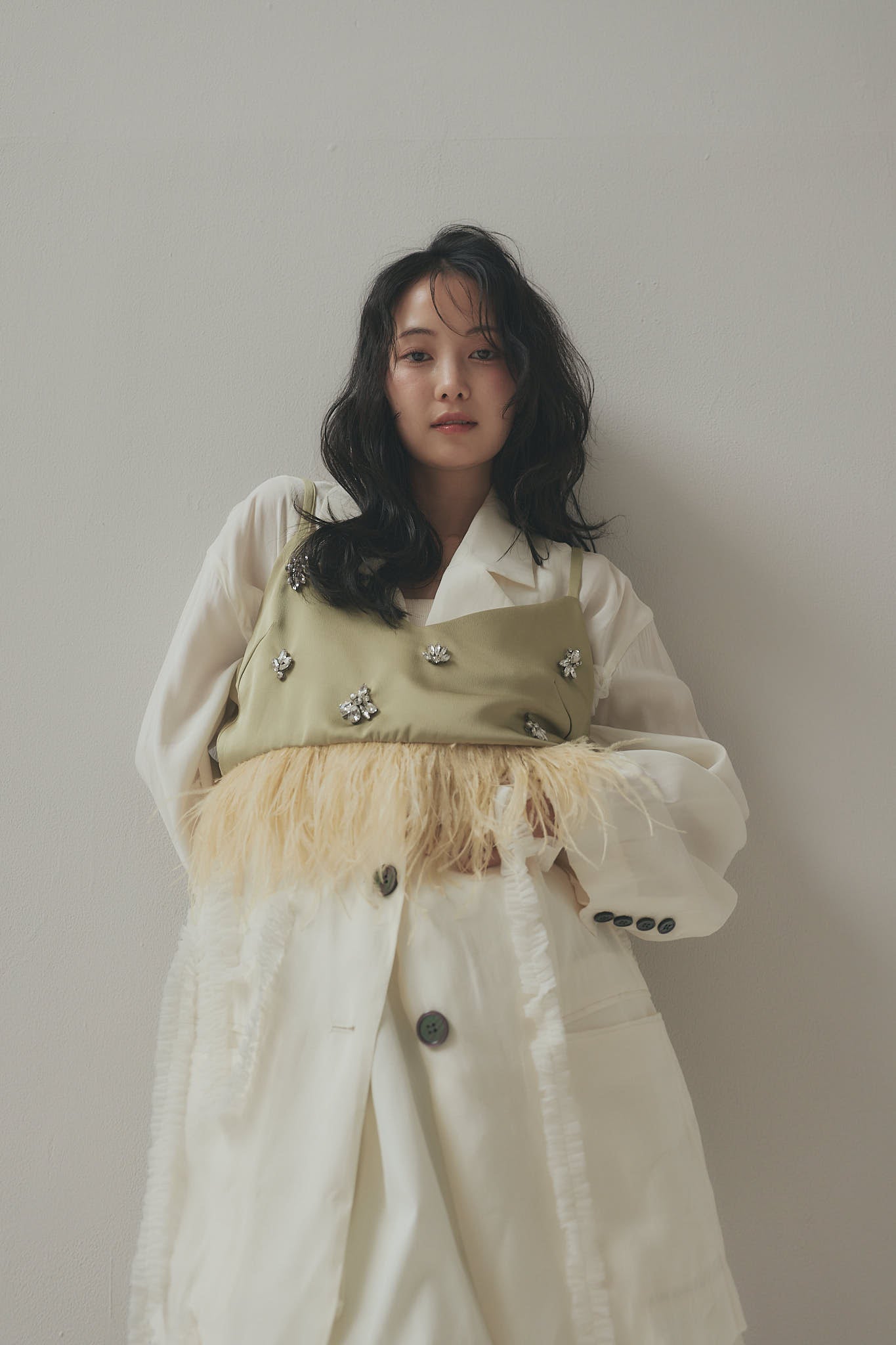 tulle pattern sheer jacket