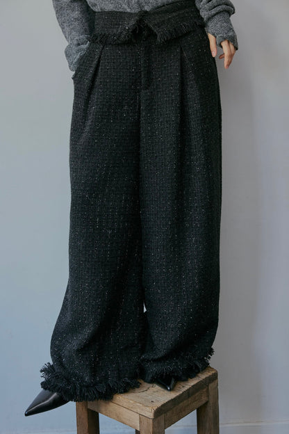 glitter tweed fringe pants