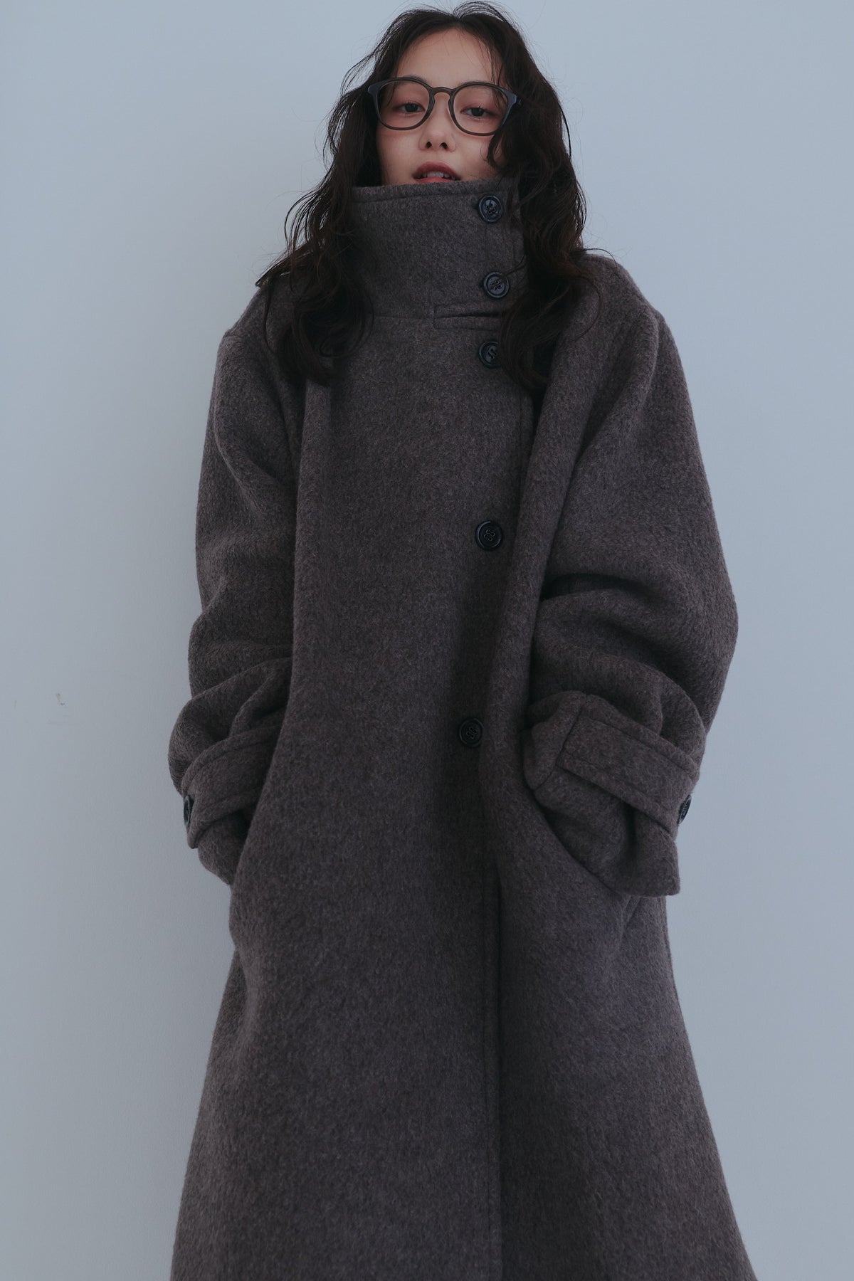 wrap collar wool coat