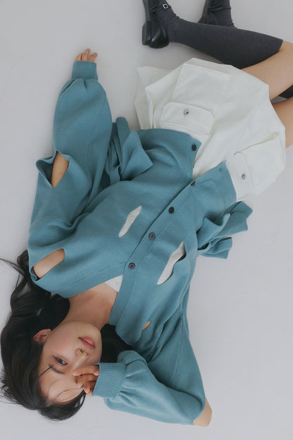 hole ribbon spring cardigan