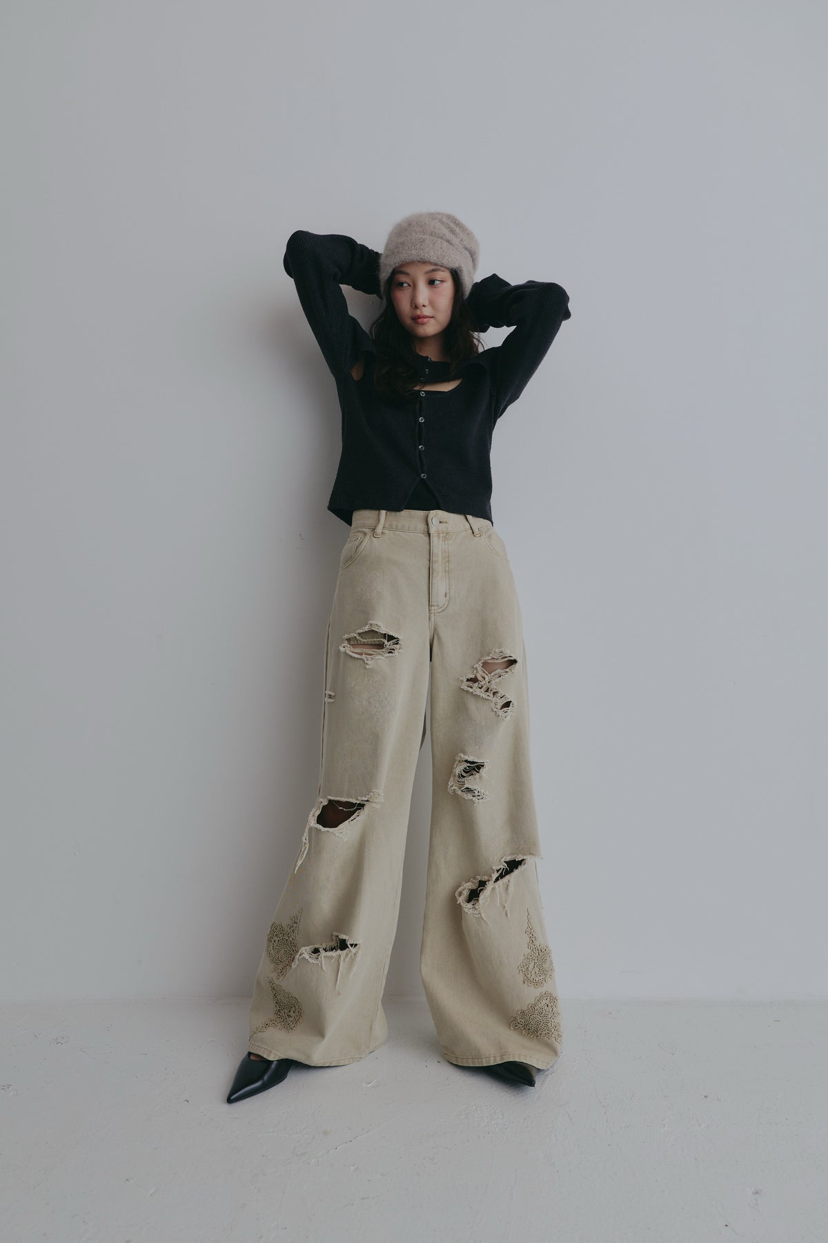lace damaged denim
