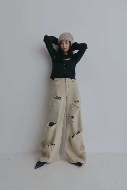 lace damaged denim