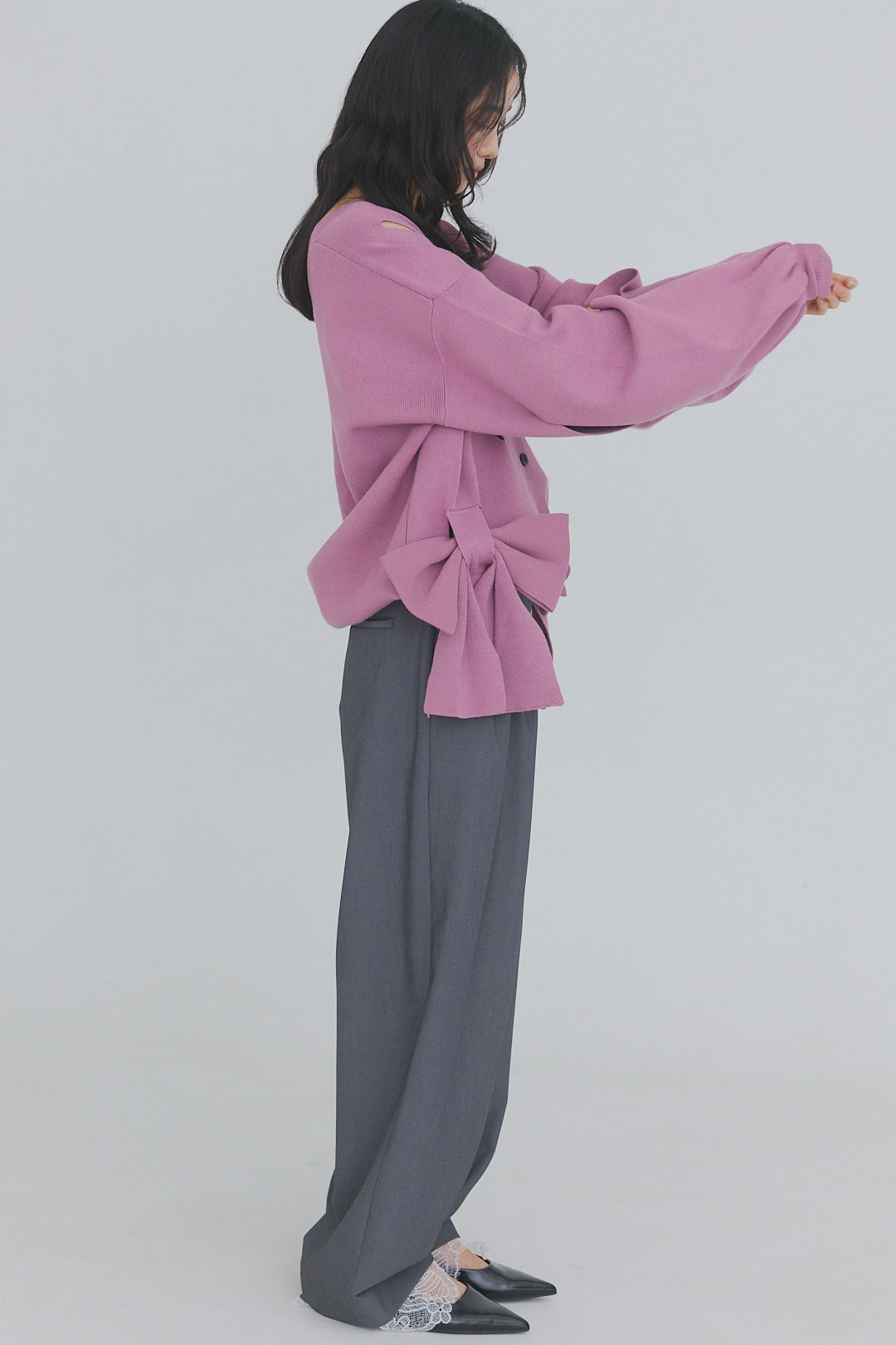 hole ribbon spring cardigan