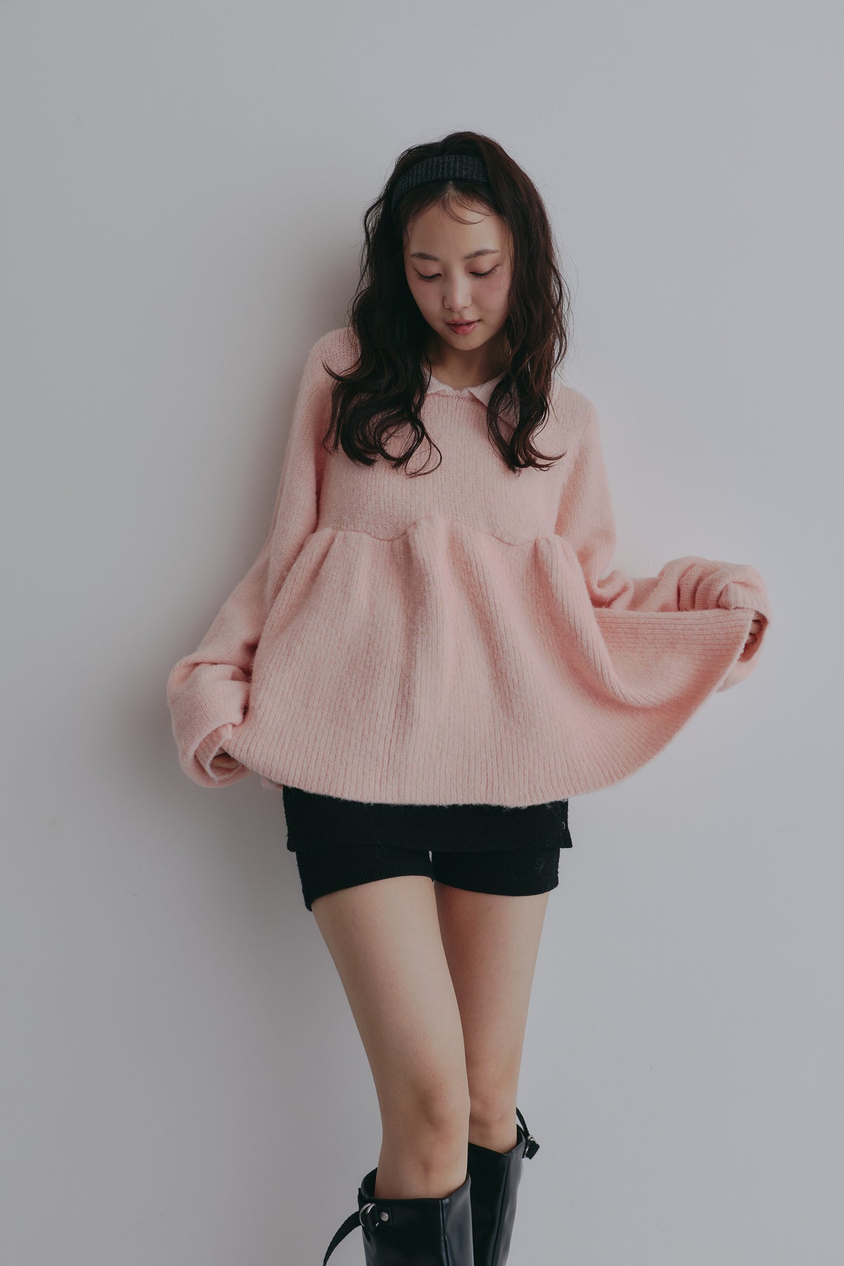 fluffy collar peplum knit