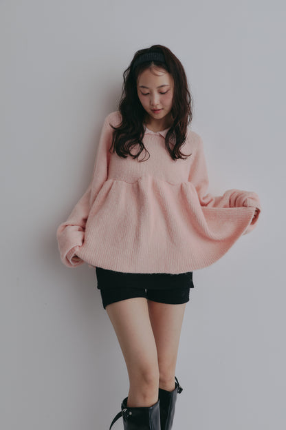 fluffy collar peplum knit