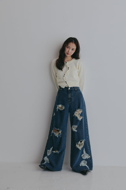 lace damaged denim