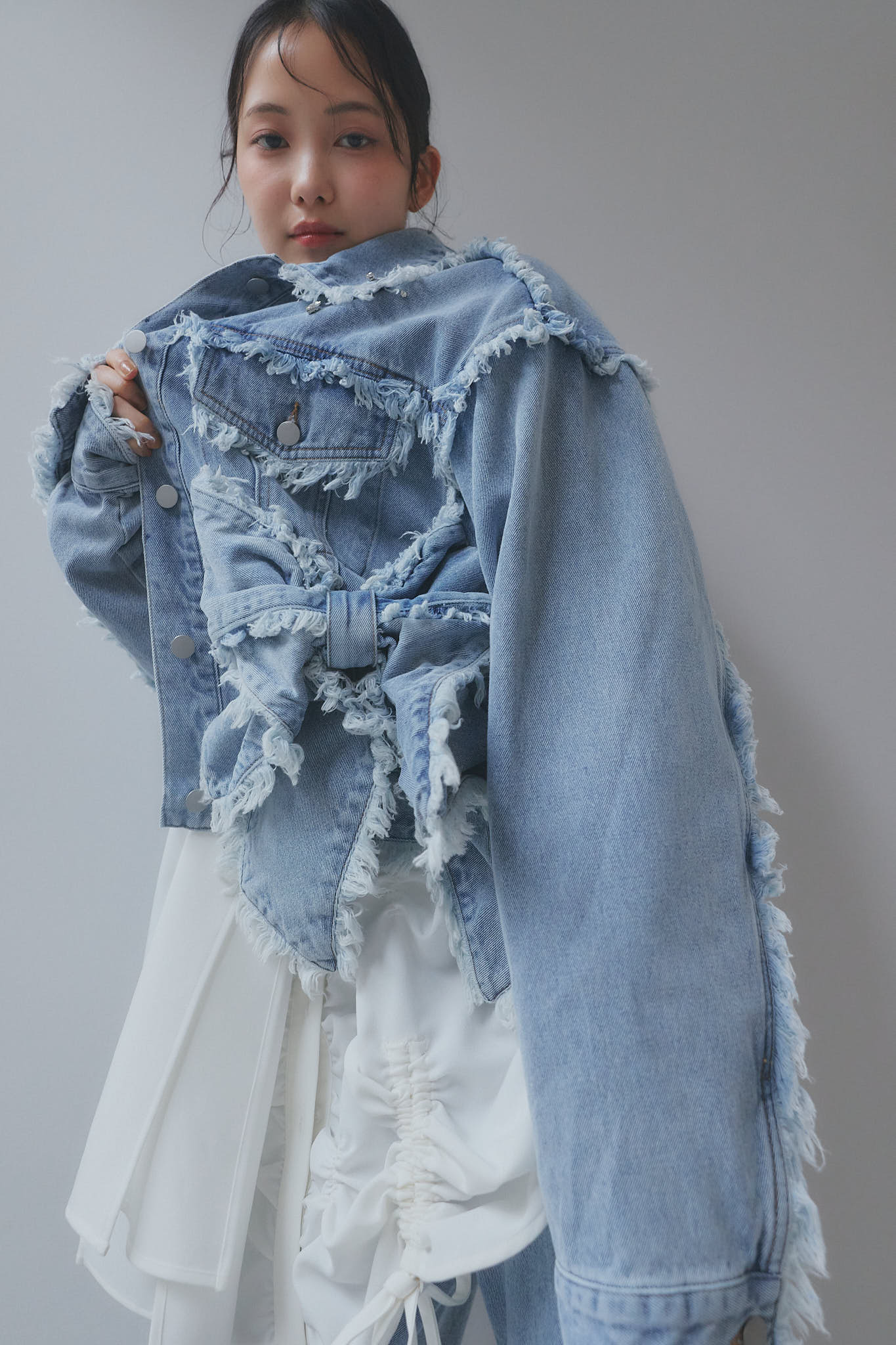 ribbon design denim jacket