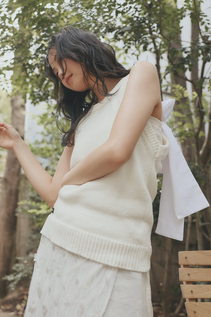 ribbon halter neck knit tops