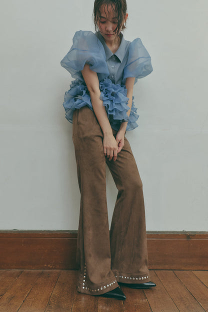 studs suede flare pants