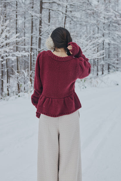 gold button puff sleeve knit