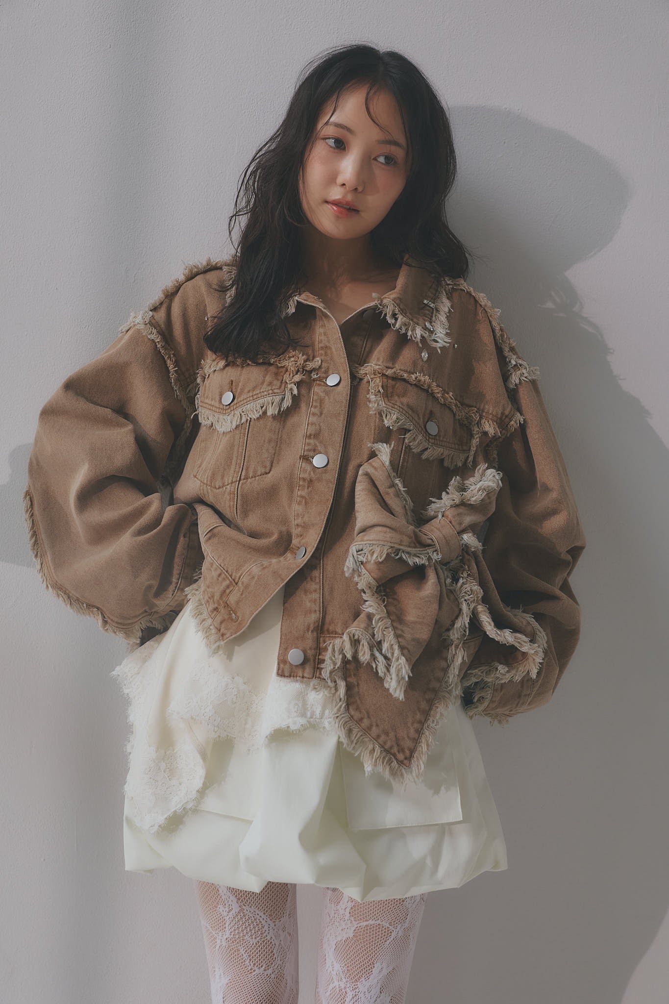 ribbon design denim jacket