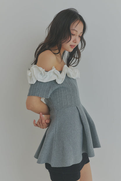 off shoulder frill knit