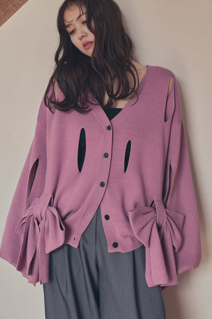 hole ribbon spring cardigan