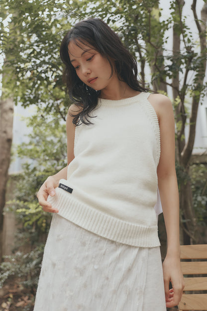 ribbon halter neck knit tops