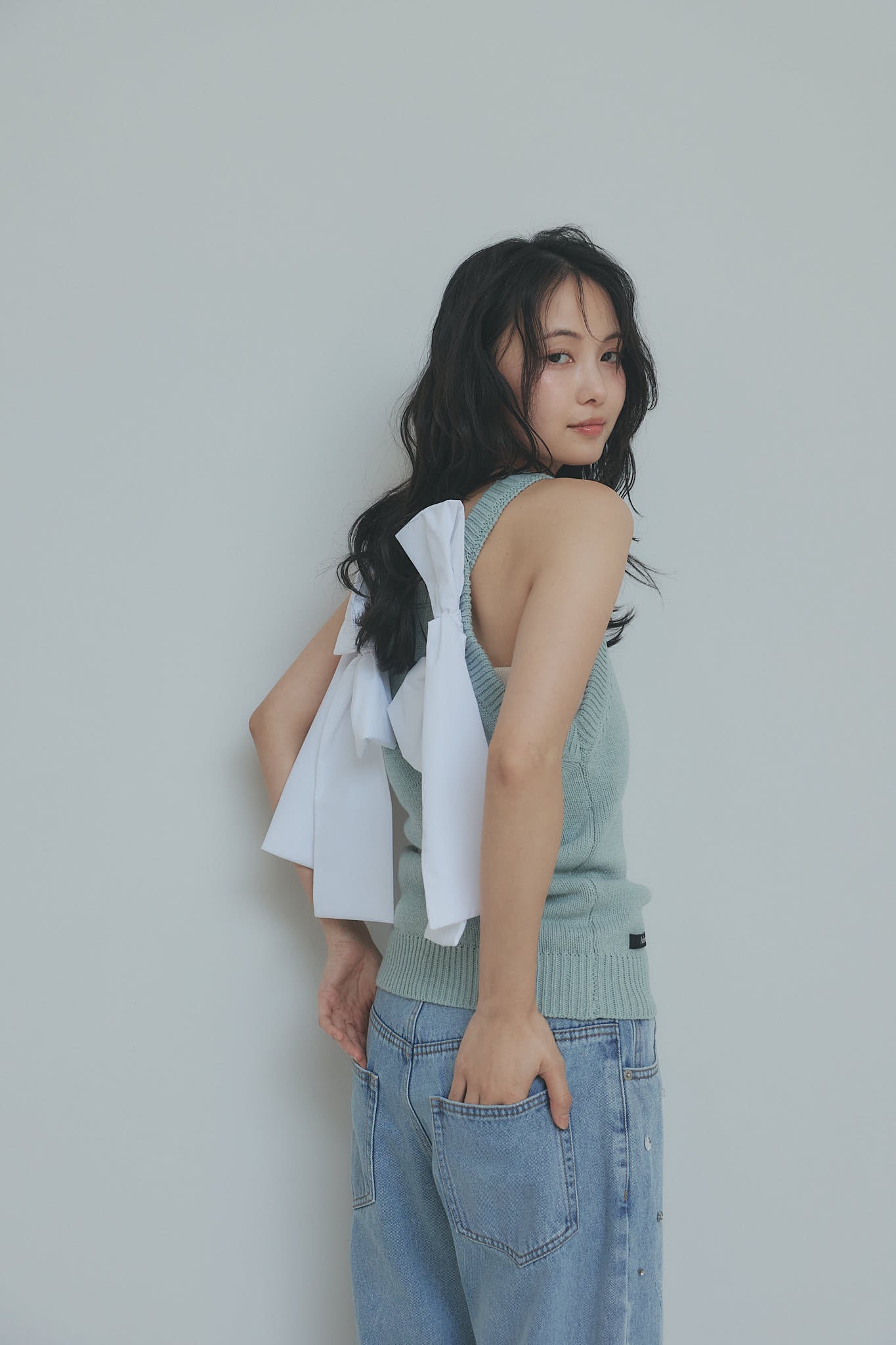 ribbon halter neck knit tops