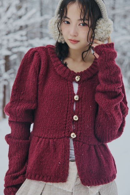 gold button puff sleeve knit