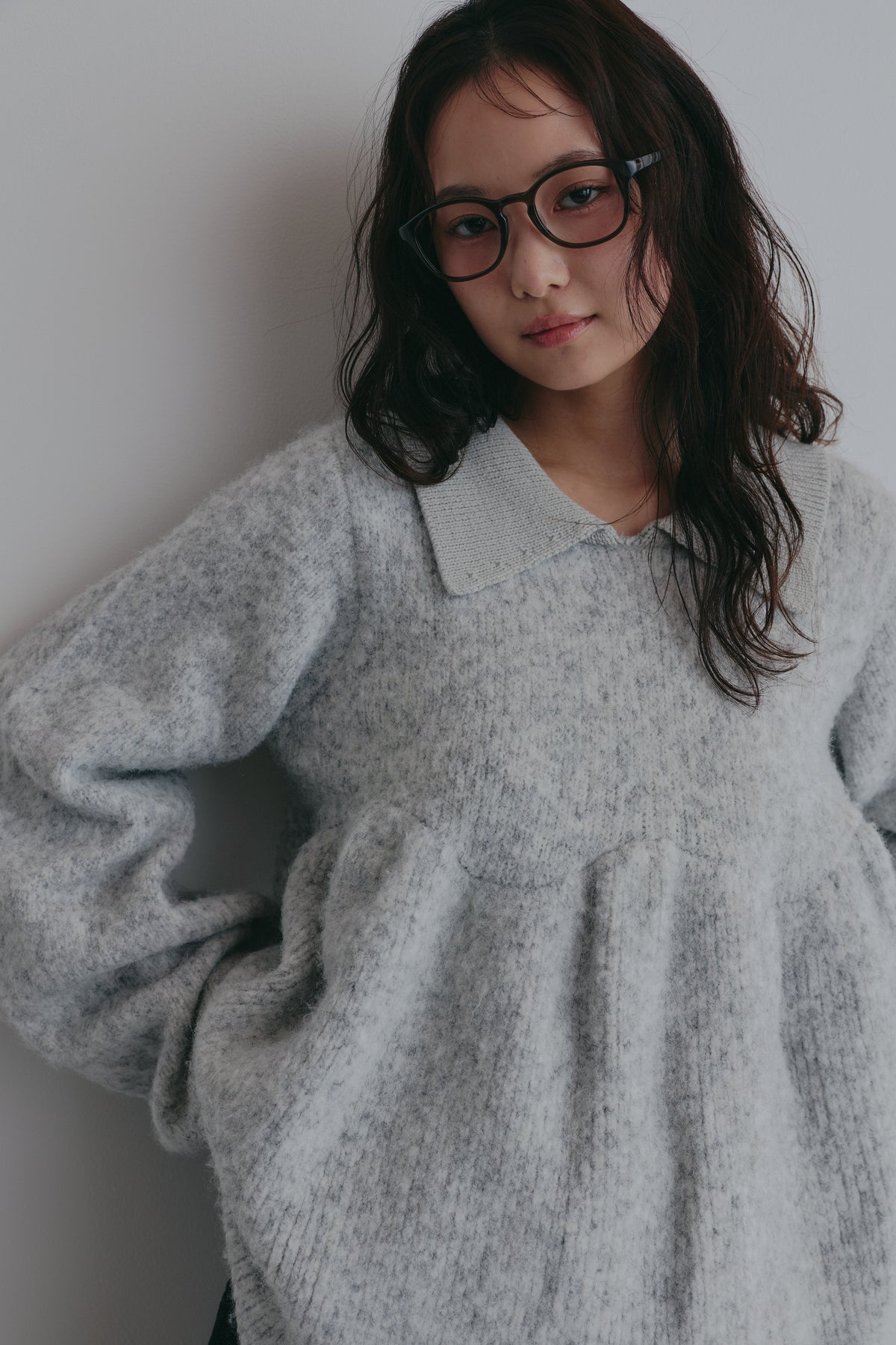 fluffy collar peplum knit