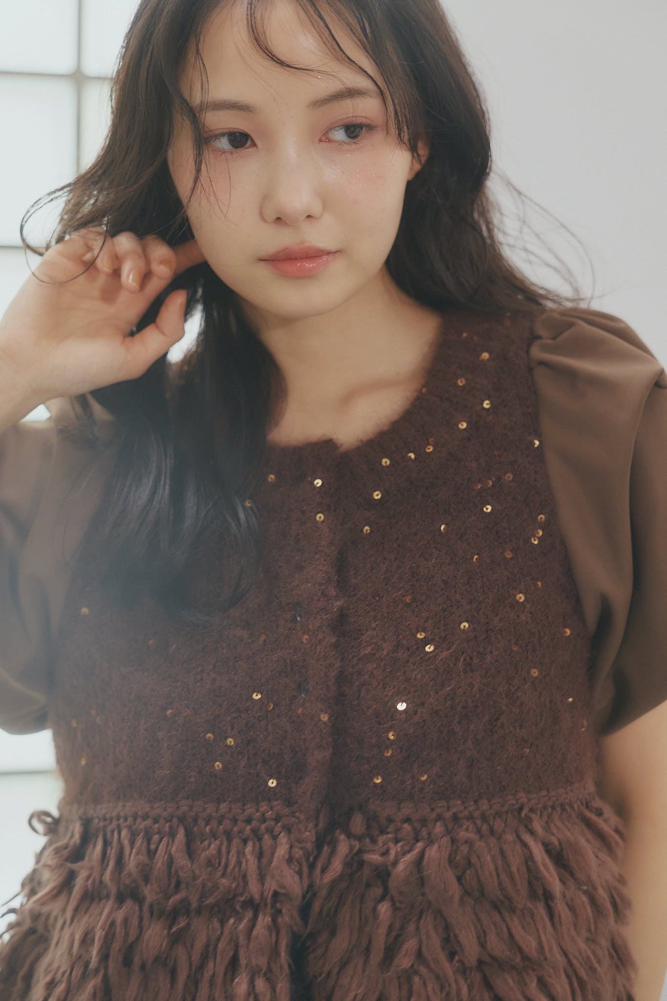 fringe design glitter summer knit